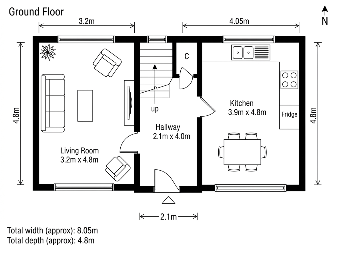 Scan-derived plan of the same ground floor