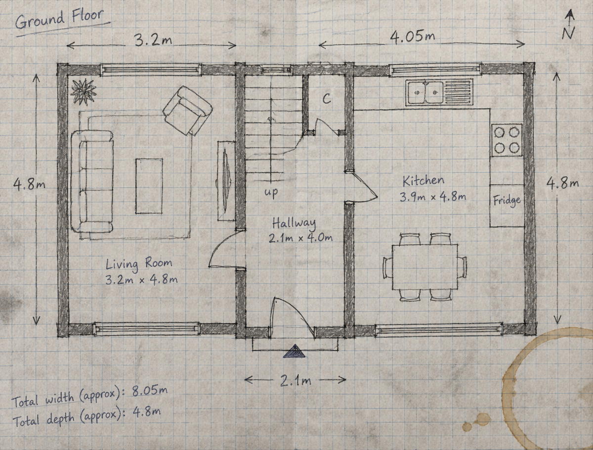 Hand-measured sketch of a ground floor